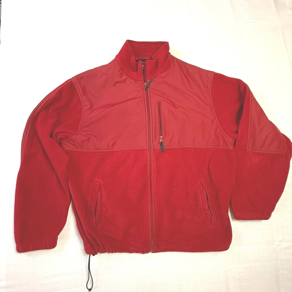 Chaps‎ Fleece Jacket Full Zip Red Colorblock Pockets Size XL